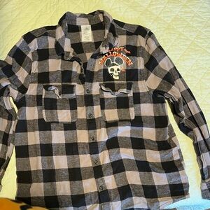 Disney Black and Tan Plaid Halloween Shirt Size: L